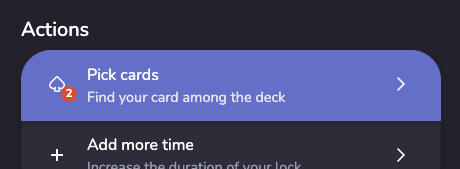 Actions, List item, Pick cards, Find your card among the deck. Spade icon, 2 actions remaining