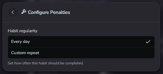 Actions required. This determines how many times you need to complete the action during each regularity period.