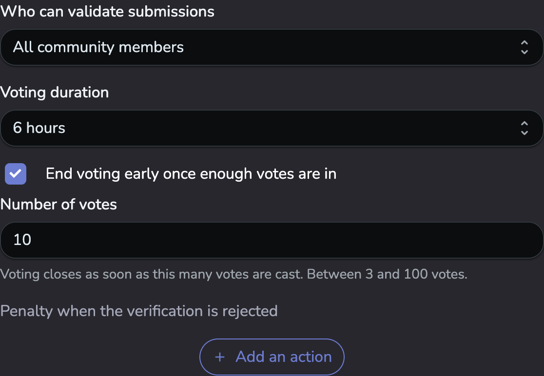 Voting duration and early voting completion options in the verification settings