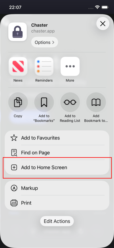 Tap Add to Home Screen
