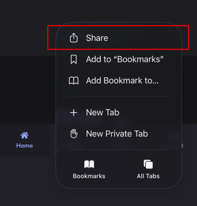 Tap the Share icon in the Safari toolbar